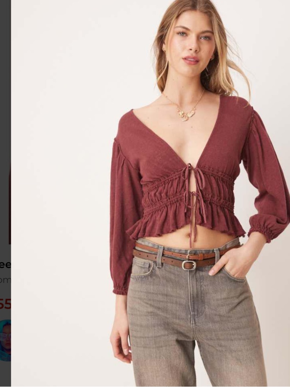 Free people NWT let’s go Tie-Front Peasant Top in Dusty Plum medium